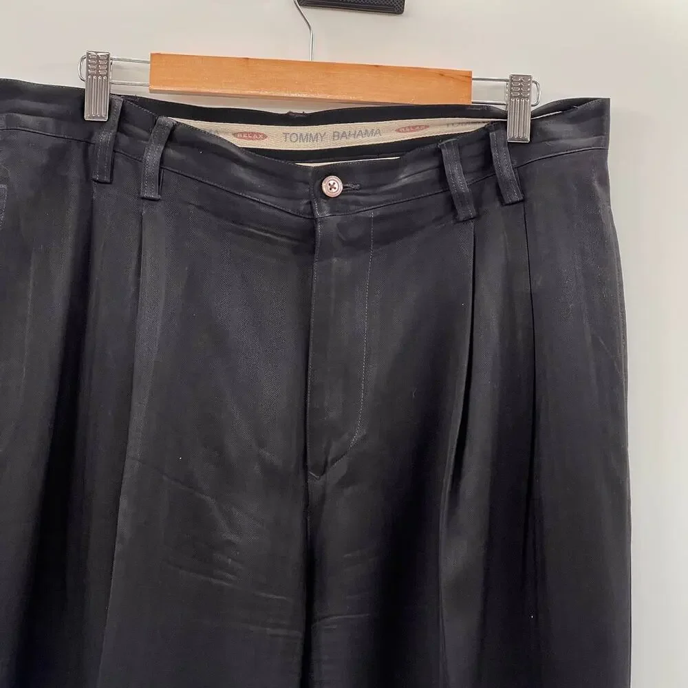 Vintage Tommy Bahama Black Double Pleated Silk Dress Pants- 35